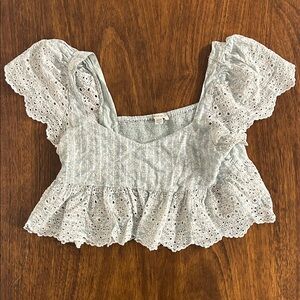 American Eagle Outfitters Blue Eyelet Ruffle Blouse